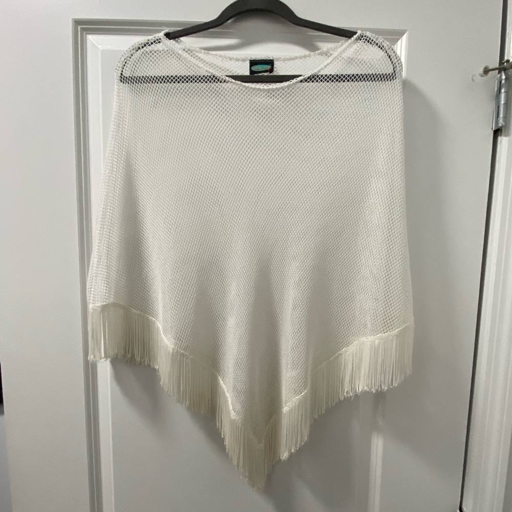 White Crochet Poncho Fishnet Cover Up